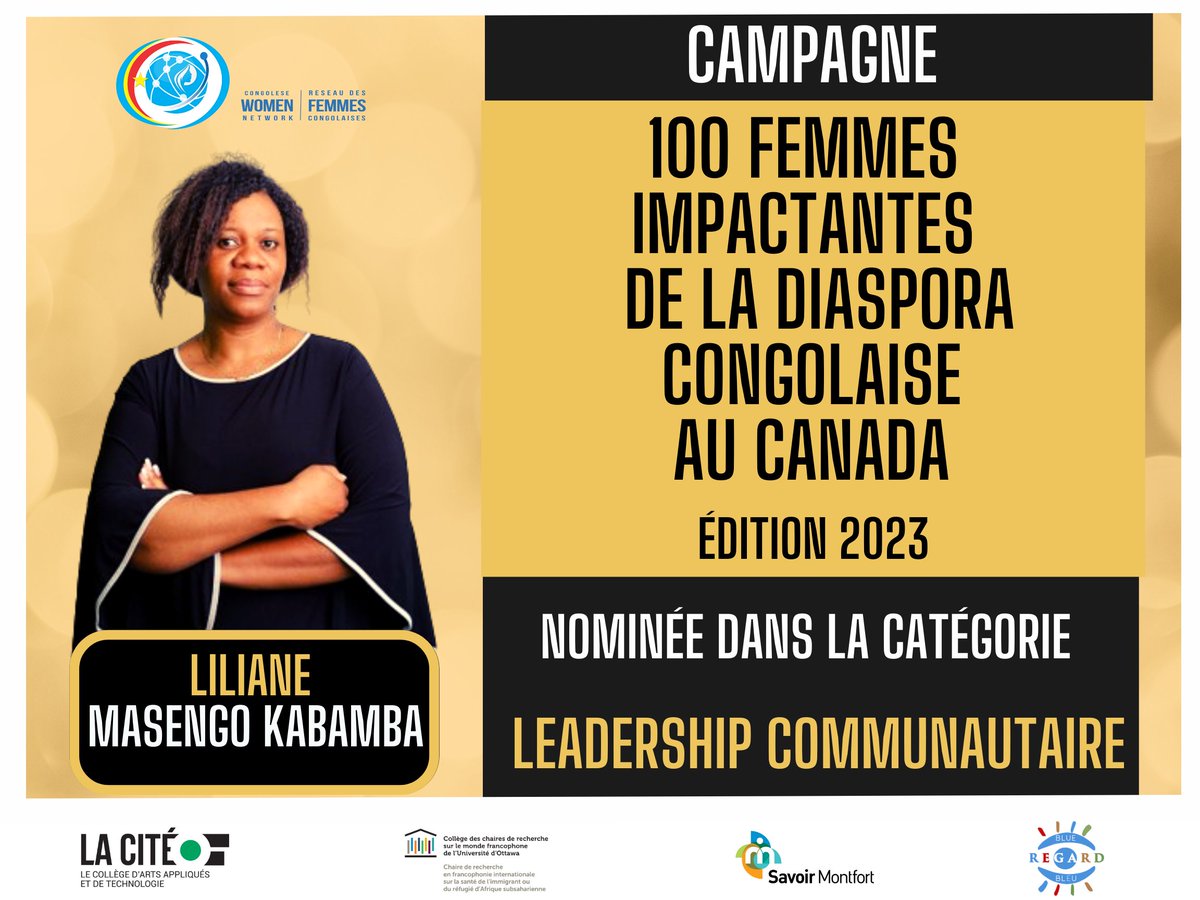 CongoleseWomen1's tweet photo. Près de 40 femmes figurent dans le palmarès 2023. Cinq  prix de Mérite seront remis ce dimanche à Ottawa 🇨🇦. Voici quelques nominées.  @FondationDNT @MinGenre_RDC @FEGC_WAGE  
Pour toute la liste👉 https://t.co/n2UM5K1ewl
Pour participer  à la soirée 👉https://t.co/7REOIuuIqd https://t.co/ScVwUVKT6C