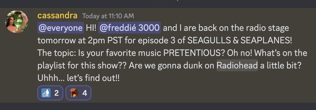Freddie again.. (@freddiefine5) on Twitter photo seagulls & seaplanes ep 3 tomorrow in the pigeons & planes discord: talking about pretentious music! also will have a little new music discussion where <a href="/cluboromp3/">No, Thank You</a> and I will definitely be talking about 100 gecs and frog on the floor
discord.gg/7YzsdxvbUj seagulls & seaplanes ep 3 tomorrow in the pigeons & planes discord: talking about pretentious music! also will have a little new music discussion where <a href="/cluboromp3/">No, Thank You</a> and I will definitely be talking about 100 gecs and frog on the floor
discord.gg/7YzsdxvbUj