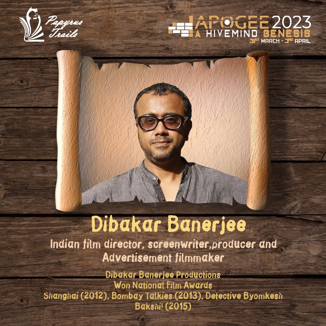 BITSApogee's tweet photo. This APOGEE we are glad to host Dibakar Banerjee, an Indian film director, screenwriter, producer, and advertisement filmmaker who also runs his own film production company 

#apogee2023 #PapyrusTrails #speaker #talk #techfest #collegefest #films #filmaker #bitsapogee #bitspilani https://t.co/Sc0vJJ6rSP