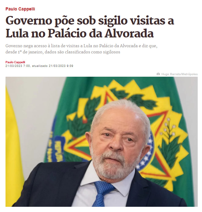 MBLivre's tweet photo. Governo Lulinha decidiu agora que todas as visitas ao Palácio do Alvorada são SIGILOSAS. Visitas de mega empresários querendo favor? De corrupto? Lula não quer que o povo saiba. https://t.co/halcfR6r4U