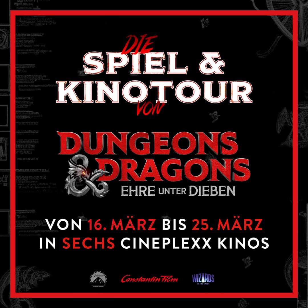 Wir dürfen gemeinsam mit <a href="/CINEPLEXX_at/">Cineplexx</a> die Spiel &amp; Kinotour von <a href="/DnDMovie/">Dungeons & Dragons Movie</a> spielerisch begleiten. Wir freuen uns auf euch am 24.03 im Donauzentrum Wien und am 25.03 in der Millenium City Wien. #dnd5e #pnpde #oag