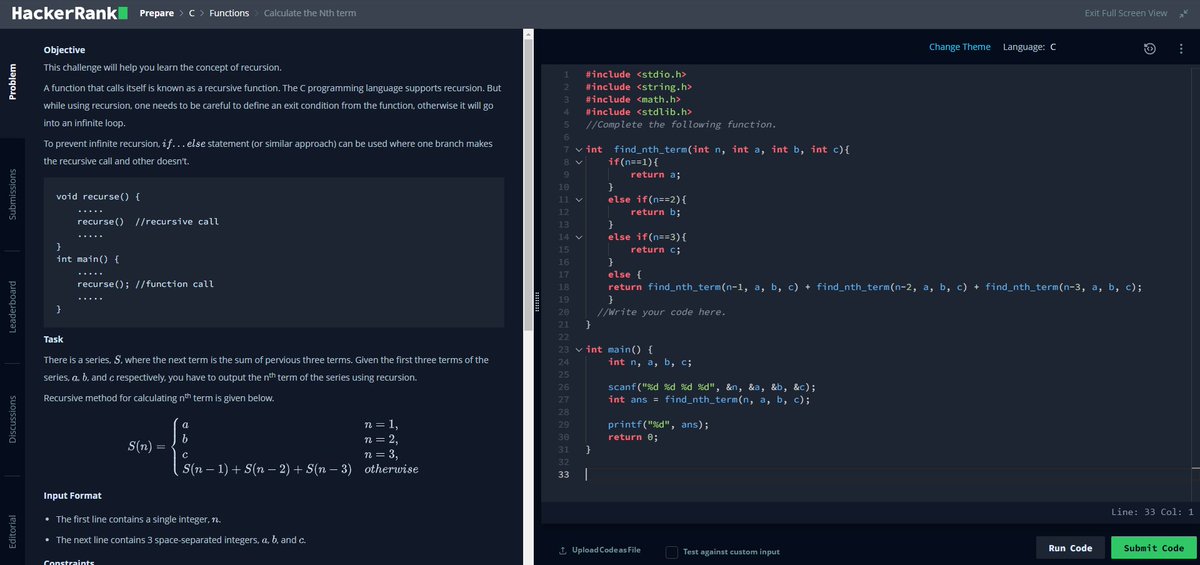 MerinMaryShibu's tweet photo. Day 18☑️
Functions in C✔️ 
#100DaysOfCode 
#C 
#HackerRank
#Coding https://t.co/u57xmDlHJa