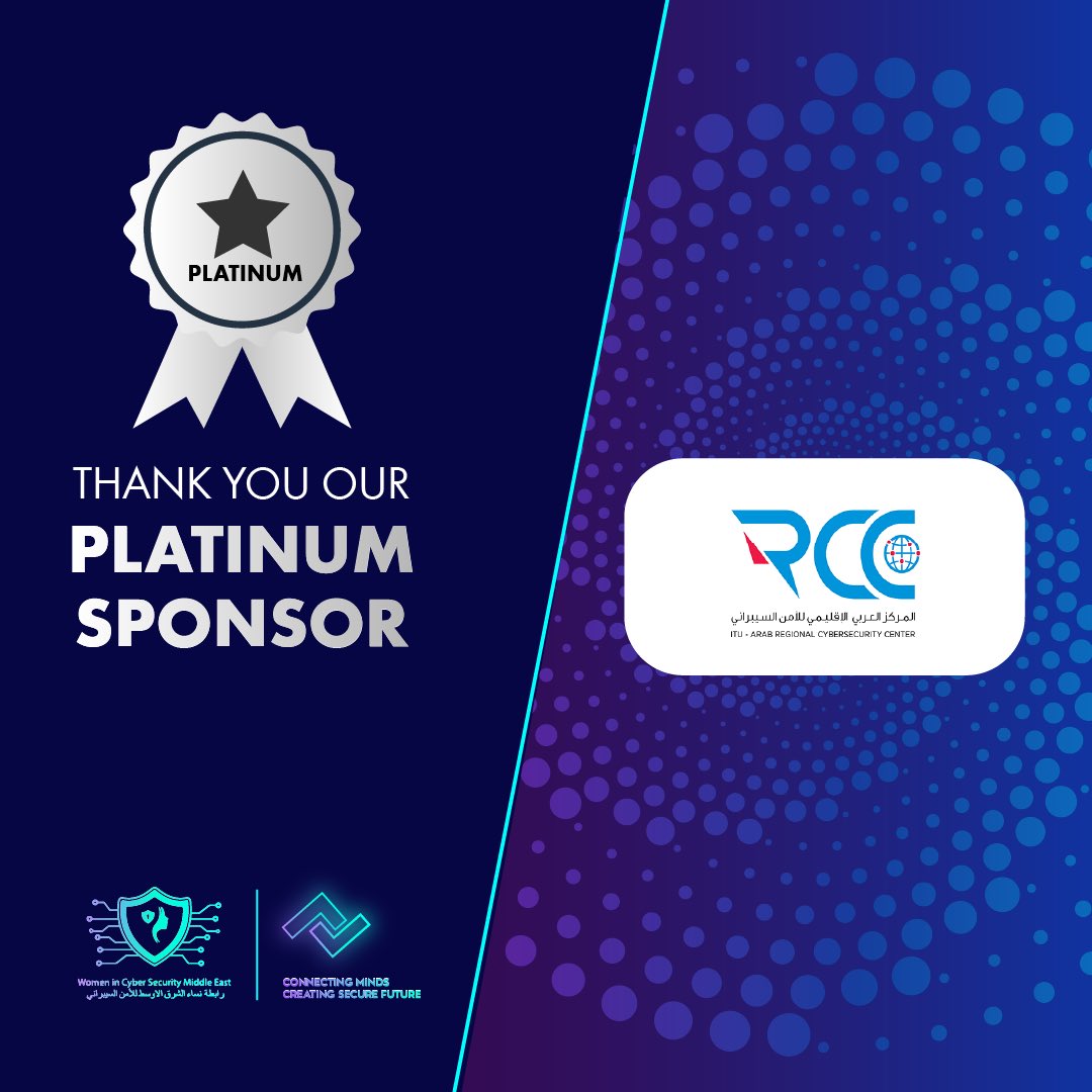 WiCSME's tweet photo. ๐ค๐ป๐Our #Platinum Partners in Success๐๐ค๐ป
Women in Cyber Security Middle East would like to thank our esteemed @ITURCC for being The Platinum Sponsor for our Annual Conference #WiCSME2022 https://t.co/KcCrlItzP0