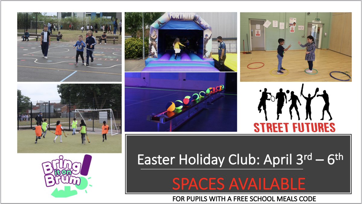 We still have some spaces left on our 🐣Easter holiday camp with <a href="/CliftonPrim/">CliftonPrimary</a>  get in touch before it’s too late!! <a href="/SportAtClifton/">Mr Lamprey</a> <a href="/bringitonbrum/">Bring it on Brum!</a> <a href="/StreetGames/">StreetGames</a> @CliftonDeputy <a href="/Valenti92808737/">Valentine</a>