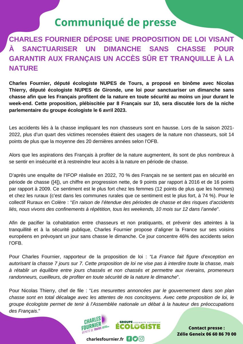 Rééquilibrer &amp; sécuriser la chasse, tenir un débat à la hauteur des préoccupations des Français. 

Voilà le sens de la PPL que nous proposons en binôme avec <a href="/nthierry/">Nicolas THIERRY</a> 

Rdv le 29 mars pour l'examen en commission développement durable avant la Niche le 6 avril @EcologistesAN