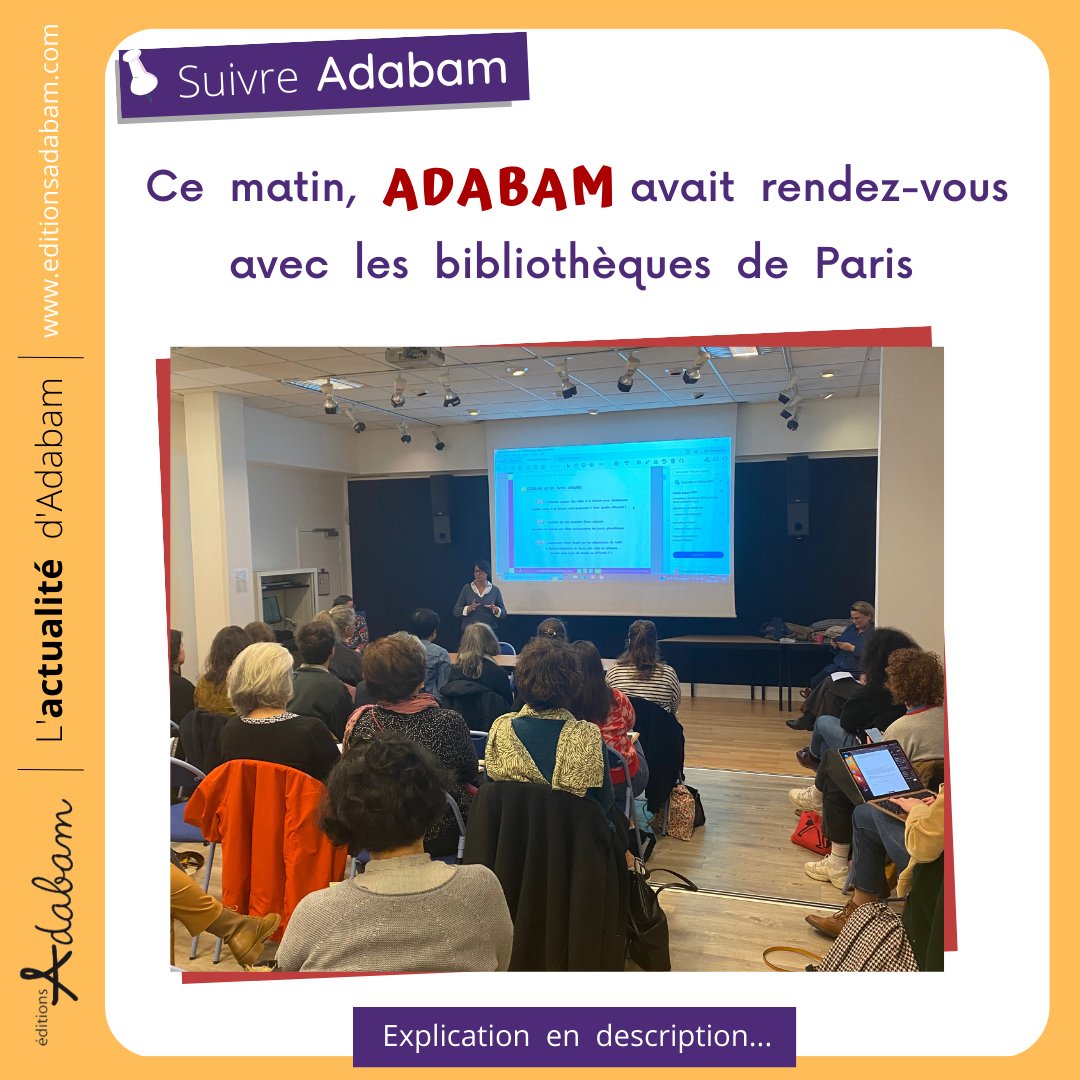 Intervention dans le cadre d'une formation sur le livre adapté auprès des bibliothèques de Paris. Une formation au top pour bien choisir ses livres adaptés et les faire vivre dans les bibliothèques. 
#Adabam #dyslexie #lecture #handicap #handicapinvisible #bibliotheque #braille