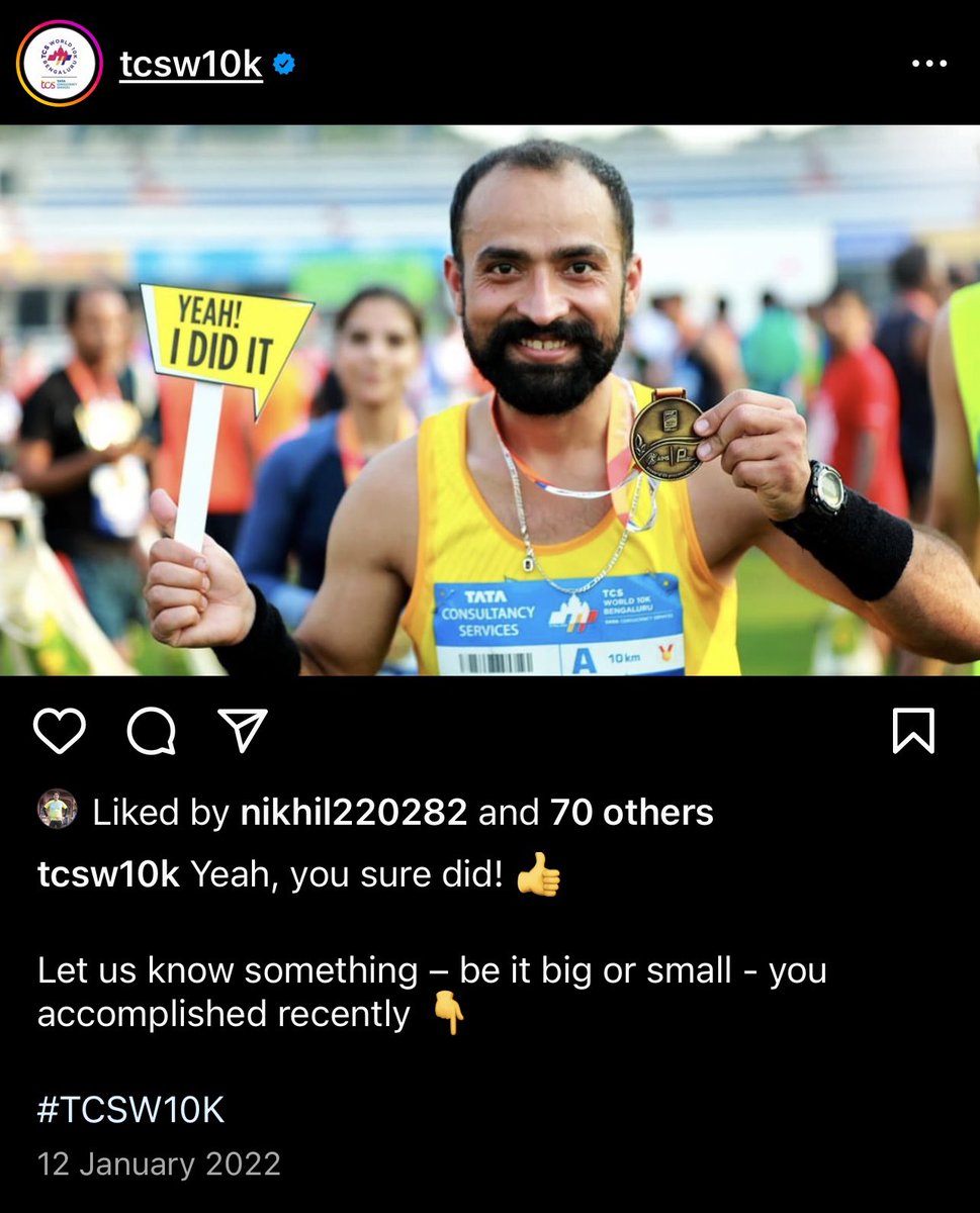 Got featured on Official page of #TCSW10K for second time. It’s really a matter of joy for a runner to get featured by one of best running events of the Country on their official social media pages 😊

#tcsw10k #tcsworld10kbengaluru  #procam #MVRG #matavaishnodevirunnersgroup