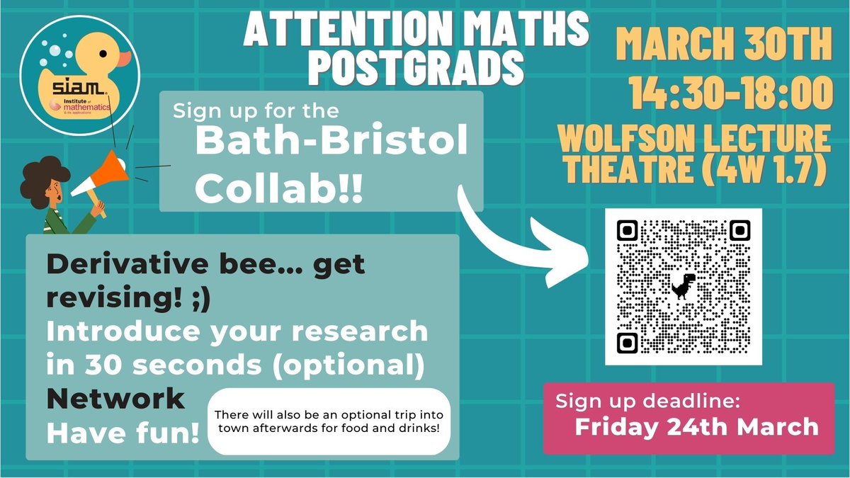 wanna test your skill at a derivative bee?? wanna meet new friends and discuss your resarch?? just wanna have fun listening to some cool maths!?! THEN SIGN UP FOR THE BATH-BRISTOL COLLAB!! (🔗 link in bio)