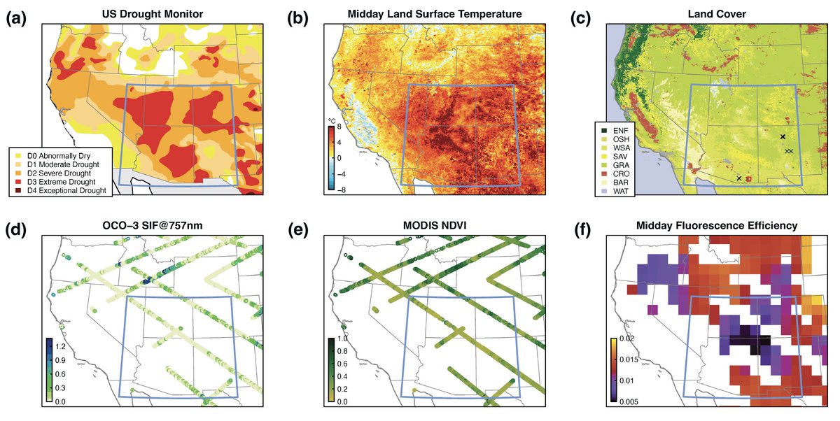 Happy to share a new <a href="/GlobalChangeBio/">Global Change Biology</a> paper showing <a href="/NASAEarth/">NASA Earth</a> OCO-3 SIF tracks physiological drought stress development during the 2020 southwest US drought. Led by <a href="/zhangyaonju/">Yao Zhang</a> w/ <a href="/ahunwx/">Xian Wang</a>, <a href="/PierreGentine/">Pierre Gentine</a>, others. 
onlinelibrary.wiley.com/share/author/F…