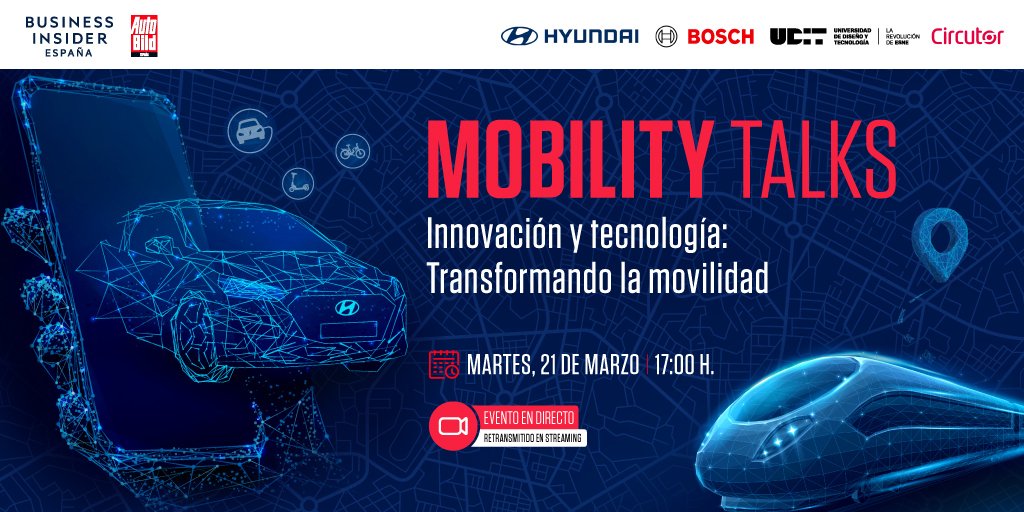Business Insider España (@biespana) on Twitter photo A punto de empezar nuestro encuentro Mobility Talks, para hablar de la movilidad del futuro, junto a <a href="/AutoBildspain/">AUTO BILD España</a>.
Con nuestros partners <a href="/HyundaiEsp/">Hyundai España</a>, <a href="/BoschEspana/">Bosch España</a> y <a href="/circutor/">CIRCUTOR</a> y la colaboración de <a href="/udit_es/">UDIT</a> y <a href="/sernauto/">SERNAUTO</a>
Síguelo aquí a partir de las 17h.👇🏻
youtube.com/watch?v=p8VTZC… A punto de empezar nuestro encuentro Mobility Talks, para hablar de la movilidad del futuro, junto a <a href="/AutoBildspain/">AUTO BILD España</a>.
Con nuestros partners <a href="/HyundaiEsp/">Hyundai España</a>, <a href="/BoschEspana/">Bosch España</a> y <a href="/circutor/">CIRCUTOR</a> y la colaboración de <a href="/udit_es/">UDIT</a> y <a href="/sernauto/">SERNAUTO</a>
Síguelo aquí a partir de las 17h.👇🏻
youtube.com/watch?v=p8VTZC…