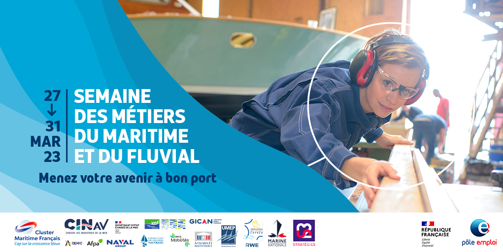 [#SaveTheDate]📣Les métiers du maritime et du fluvial vous intéressent❓@pole_emploi et ses partenaires organisent la 7e édition de la semaine dédiée🚀

📅 du 27 au 31 mars 2023

🎯découvrir les métiers, les formations et rencontrer des employeurs👍

📲💻⏩plmpl.fr/c/o1azg