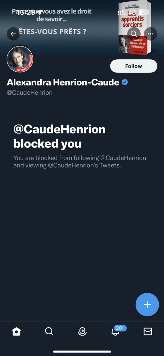 Tiens, je suis bloqué par cette personne, que je ne suivais pas, qui ne me suivait pas, avec qui je n’ai absolument jamais interagi d’une quelconque manière ni sur Twitter ni ailleurs, et dont j’ignorais l’existence jusqu’à hier. Pourquoi ce blocage préventif, à votre avis ? 🤔