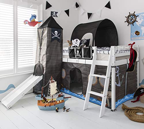 Noa and Nani - Midsleeper Cabin Bed with Slide and Pirate Hideaway Tent, Tower, Tunnel and Bed Tidy dlvr.it/SlFV4z