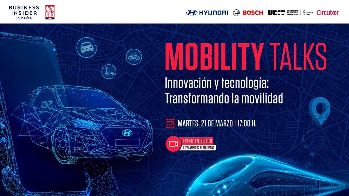 Business Insider España (@biespana) on Twitter photo 📢 A las 17:00 comienza nuestro Mobility Talks, donde hablaremos de movilidad, innovación y tecnología. ¡Síguelo aquí! 👉🏼 buff.ly/3FG8B5x
🔵 Con la colaboración de <a href="/HyundaiEsp/">Hyundai España</a>, <a href="/BoschEspana/">Bosch España</a>, <a href="/circutor/">CIRCUTOR</a> y <a href="/udit_es/">UDIT</a> 📢 A las 17:00 comienza nuestro Mobility Talks, donde hablaremos de movilidad, innovación y tecnología. ¡Síguelo aquí! 👉🏼 buff.ly/3FG8B5x
🔵 Con la colaboración de <a href="/HyundaiEsp/">Hyundai España</a>, <a href="/BoschEspana/">Bosch España</a>, <a href="/circutor/">CIRCUTOR</a> y <a href="/udit_es/">UDIT</a>