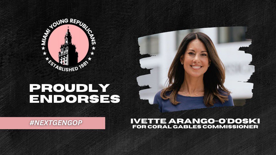 🏅GOP ENDORSEMENT
We are proud to endorse <a href="/IvetteArango/">Ivette A. O'Doski</a>-O’Doski for Coral Gables Commissioner in the April 11th election.

Now, more than ever, we need local leaders like Ivette who will fight for fiscal responsibility, public safety, and quality of life for residents.