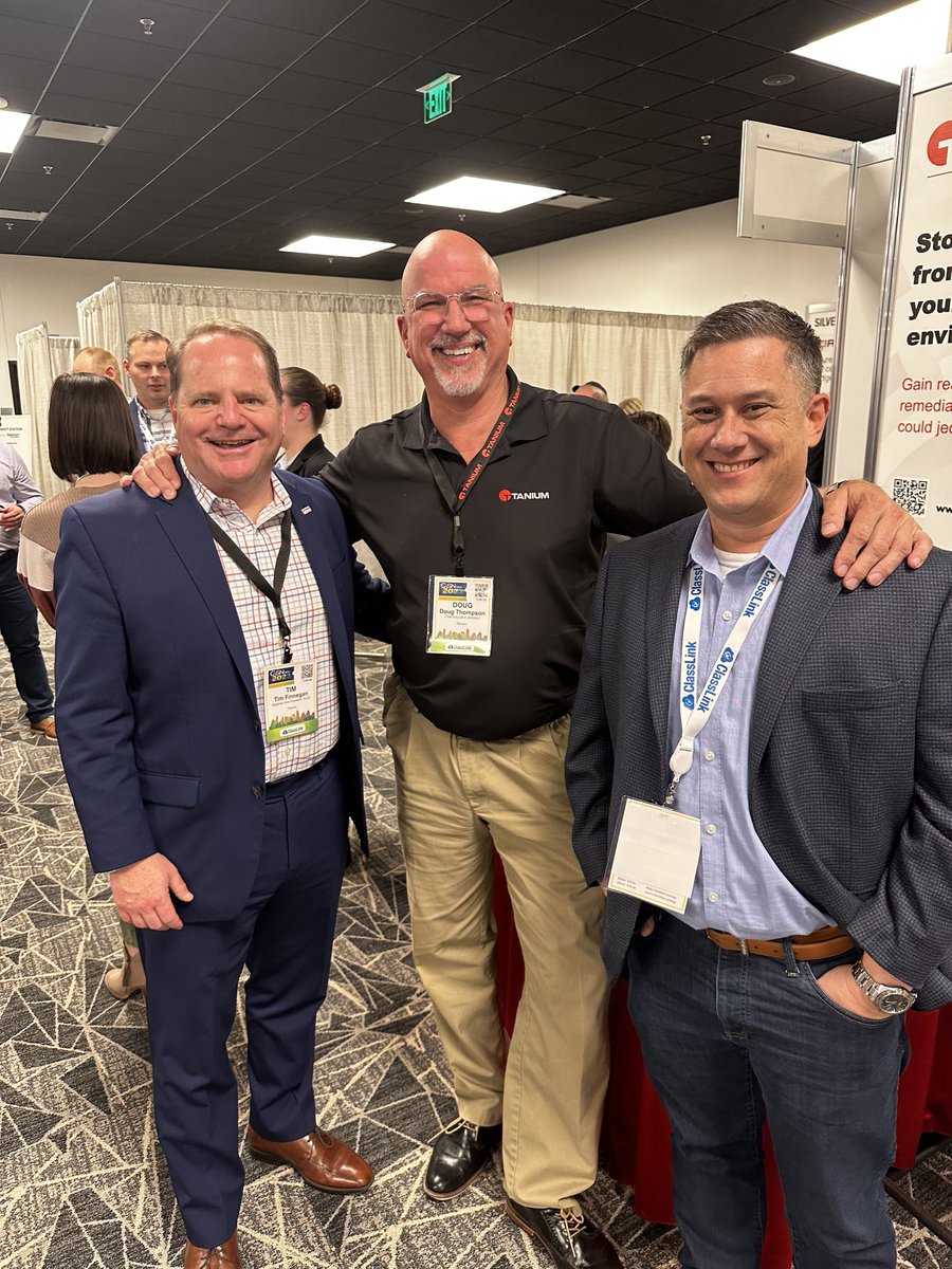 thedougthompson's tweet image. Great to see everyone at #COSN2023 conference.  Stop on by the @tanium table and chat with the 3 Amigos. #storytelling #notechsplaining