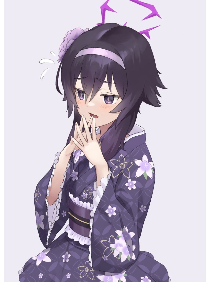 1girl japanese clothes solo halo kimono hairband simple background  illustration images