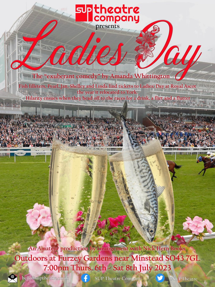 SUP Theatre Company (@suptheatre) on Twitter photo Have you ever wanted to act in a local theatre performance?
Ladies Day
by Amanda Whittington
Open Auditions:
3/4/23, from 7:30
5/4/23, from 7:30
Building 34 Room 2003, University of Southampton Highfield Campus
Please contact the Director- paulsgreen27@gmail.com Have you ever wanted to act in a local theatre performance?
Ladies Day
by Amanda Whittington
Open Auditions:
3/4/23, from 7:30
5/4/23, from 7:30
Building 34 Room 2003, University of Southampton Highfield Campus
Please contact the Director- paulsgreen27@gmail.com