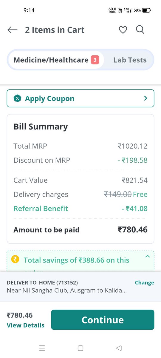 HASHMAT46697735's tweet photo. @pharmeasyapp When I apply referral code total amt. 780.46 but then after continue to payment page Total amt. Rs 821.54 Why? https://t.co/AfioUERomw