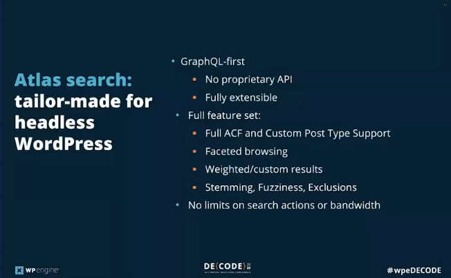 jeremypollock's tweet photo. Atlas search supports @wp_acf! If you're going #headless #WordPress, then Atlas is the way to go! Free sandbox accounts here: https://t.co/mdfshZPNIS.
#wpeDECODE #SmarterWayToWordPress https://t.co/sdnBKYf3qI