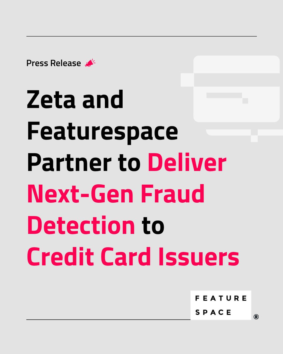 We have partnered with @zetasuite to deliver next-gen fraud detection to credit card issuers in the US. This pre-integrated solution provides a seamless experience for credit card holders while reducing the number of genuine transactions declined. featurespace.com/newsroom/zeta-…