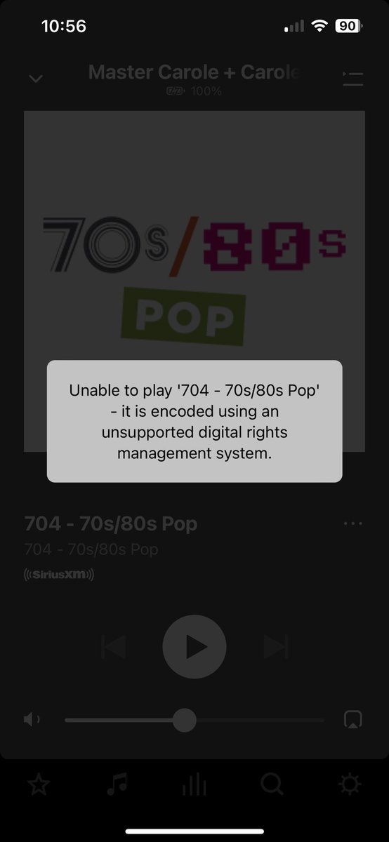 This has been happening lately via my SONOS system and stops playing my music that I DO have the right to play both through Sirius/XM and Spotify. Any advice? <a href="/Sonos/">Sonos</a>