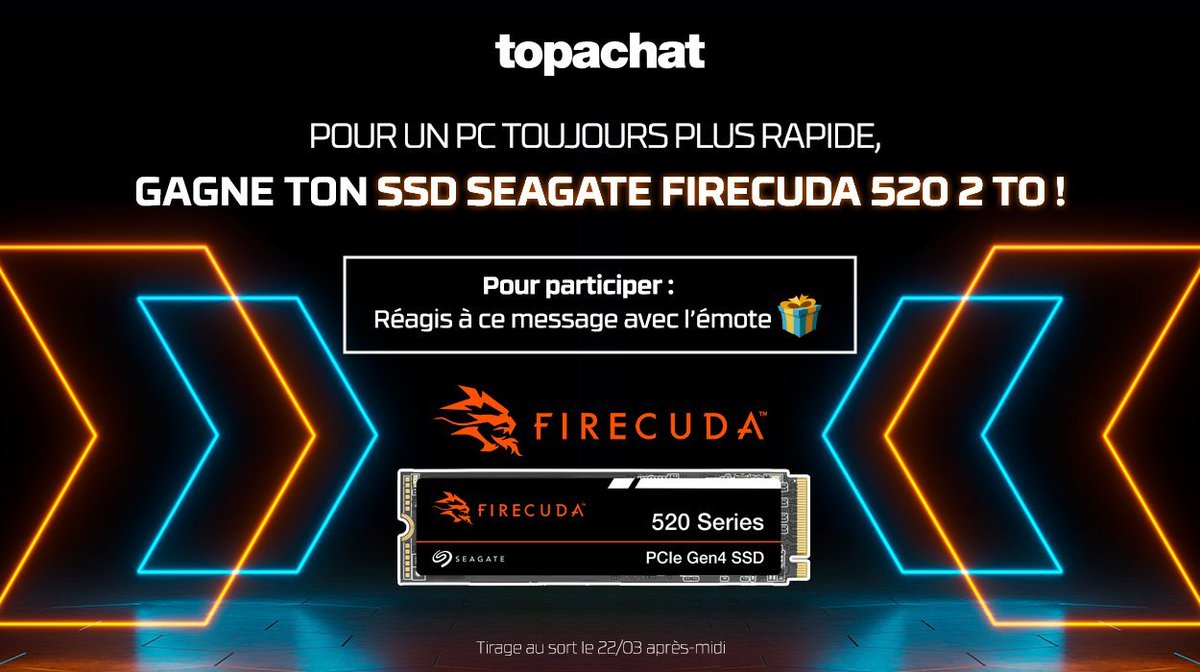 🎁 #Concours 
RDV sur Discord pour tenter de remporter un SSD @Seagate FireCuda 520 2 To ! #SeagateIronWolf

topachat.com/pages/detail2_…

Participe ici ! ⬇
discord.gg/topachat