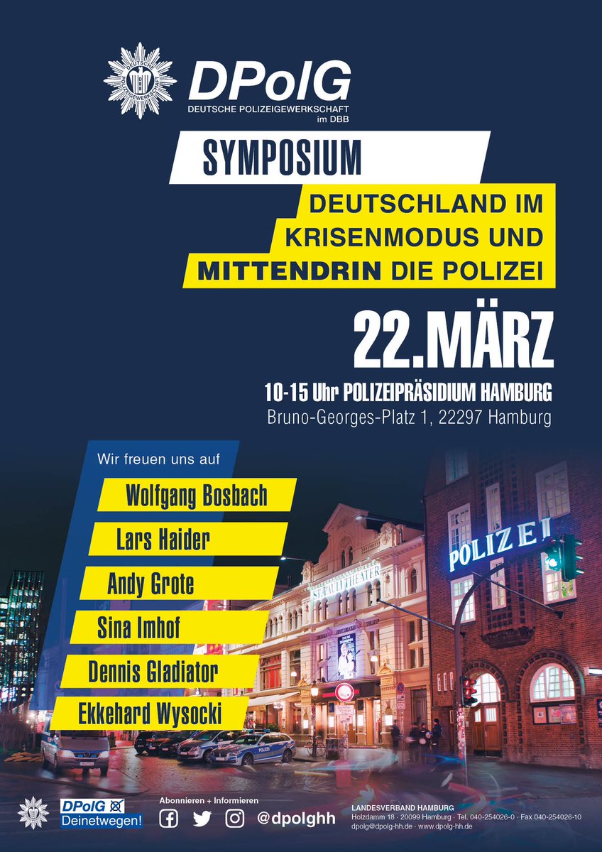 #DPolGHH Symposium »Deutschland im Krisenmodus & mittendrin die Polizei« - Sei live dabei: Mittwoch, ab 10 Uhr geht der Livestream online! Einfach unsere Homepage besuchen: 👉 dpolg-hh.de 👈