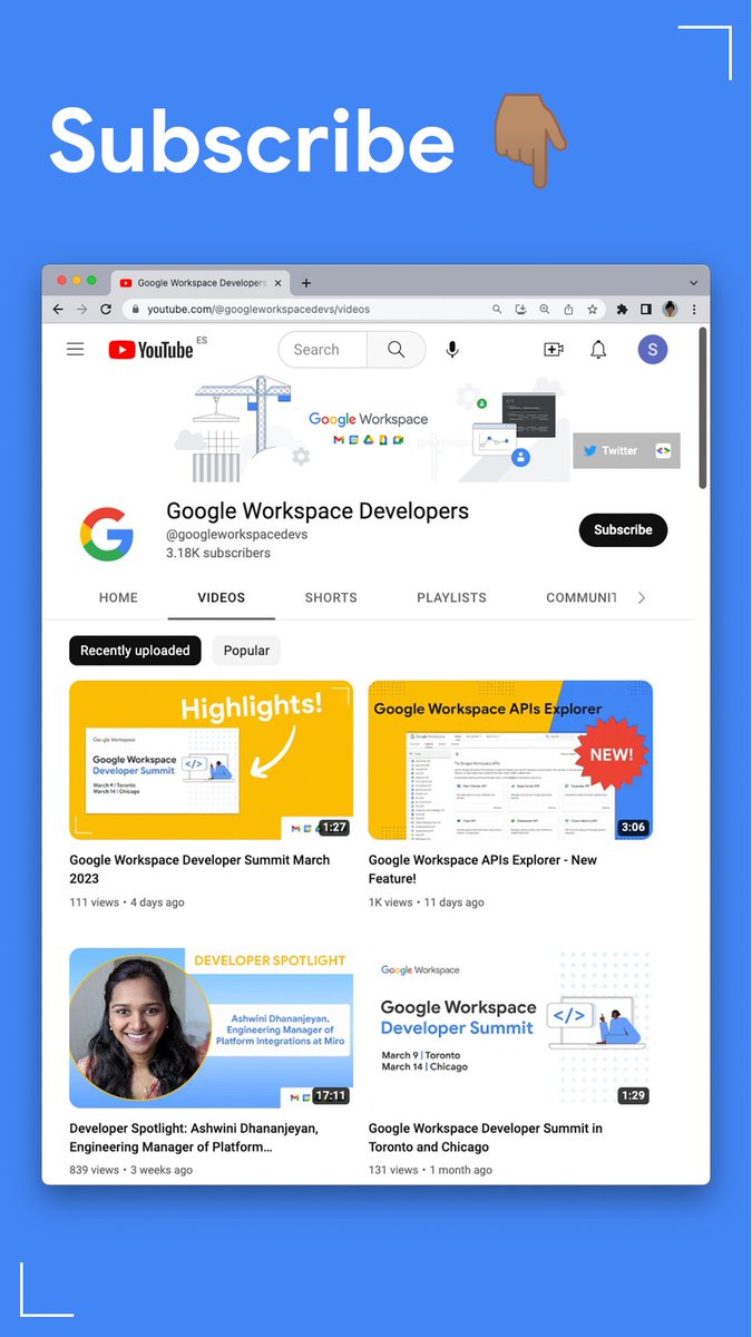 🤩  Interested in learning more about #AppsScript, #AppSheet, #GoogleWorkspaceAddOns, #GoogleChatApps, #SheetsAPI, and so on?

Then subscribe to the #GoogleWorkspace Developers YouTube channel.

#GoogleWorkspacePlatform 

youtube.com/shorts/6I5zCSr…