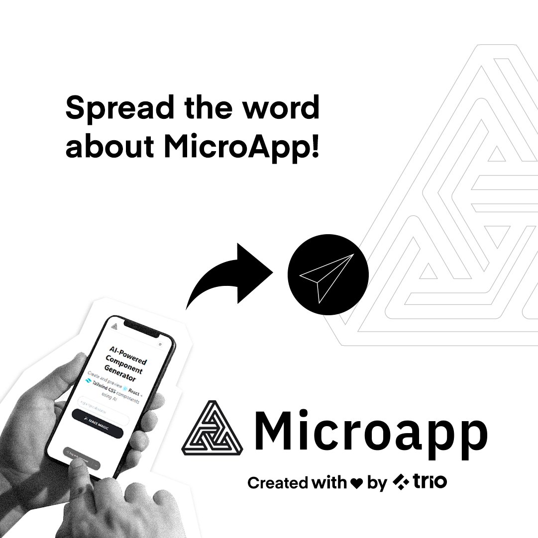 UseTrio's tweet photo. If you haven't tried Trio's latest tool yet, you're missing out! 👀 
Give it a go and experience the benefits for yourself. Save time and effort with automated component creation and real-time previews.
https://t.co/e9iJLezMmp  #React #TailwindCSS #AI https://t.co/S72Svrwwhz
