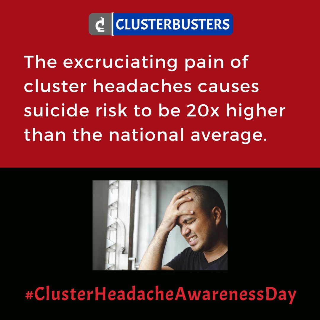 Cluster_buster's tweet photo. Clusterbusters provides support for the cluster community, and connects clusterheads with needed resources. Help us raise awareness today in honor of #ClusterHeadacheAwarenessDay.

Reach out if you need support:
https://t.co/Yk2DMfeOrb https://t.co/8AMPUnPK1b