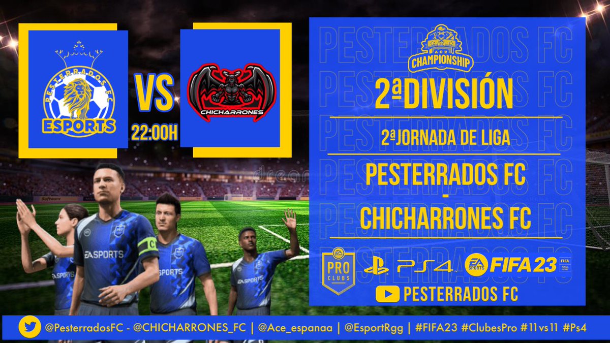 PesterradosFC's tweet photo. Esta noche:

🏆@Ace_espanaa 🔵🔵
🗓️2ªDIVISIÓN | Jornada 2 |
⏰22:00H
🆚CHICHARRONES FC

🏆@Liga_TGM ⚫️🟢 
🗓️2ª DIVISIÓN | Jornada 8 |
⏰22:20H
🆚@HISPANIAPES 

Síguenos en 🔴DIRECTO a través de nuestro canal de YouTube📡:
📺PESTERRADOS FC

#FIFA23 #ClubesPro #11vs11 https://t.co/SEeiIrDsw6