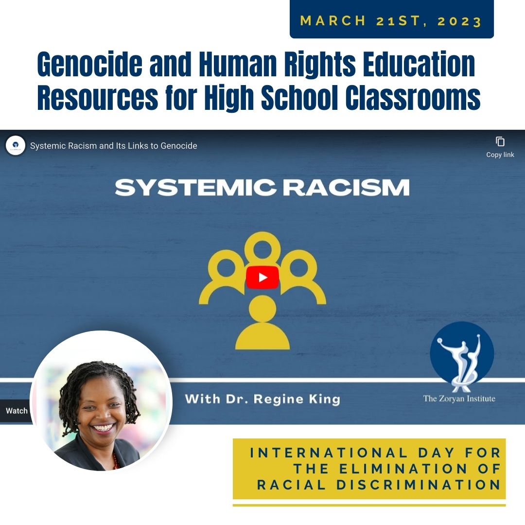 The Zoryan Institute is honoring the International Day for the Elimination of Racial Discrimination by sharing this short video resource for high school educators and their classrooms featuring Dr. Regine King. #internationaldayfortheeliminationofracialdiscrimination #FightRacism