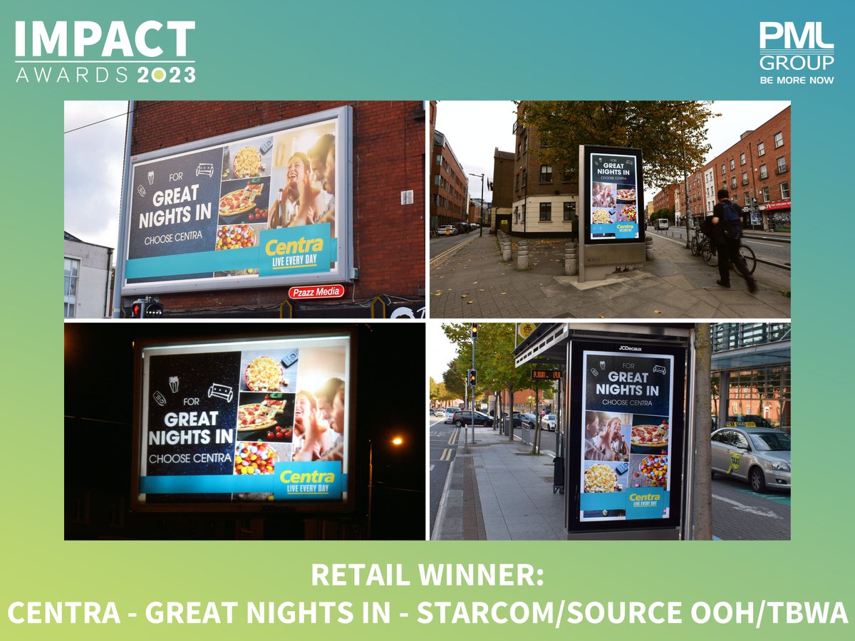 Reminding us that there’s always a great night in to be had, <a href="/CentraIRL/">Centra Ireland</a> tops the Retail category with this campaign planned by <a href="/WeAreStarcom/">Starcom Ireland</a> and Source out of home, with creative by @TBWA_Dublin! 

Well done on a great campaign! 

#ImpactAwards23 
#BeMoreNow