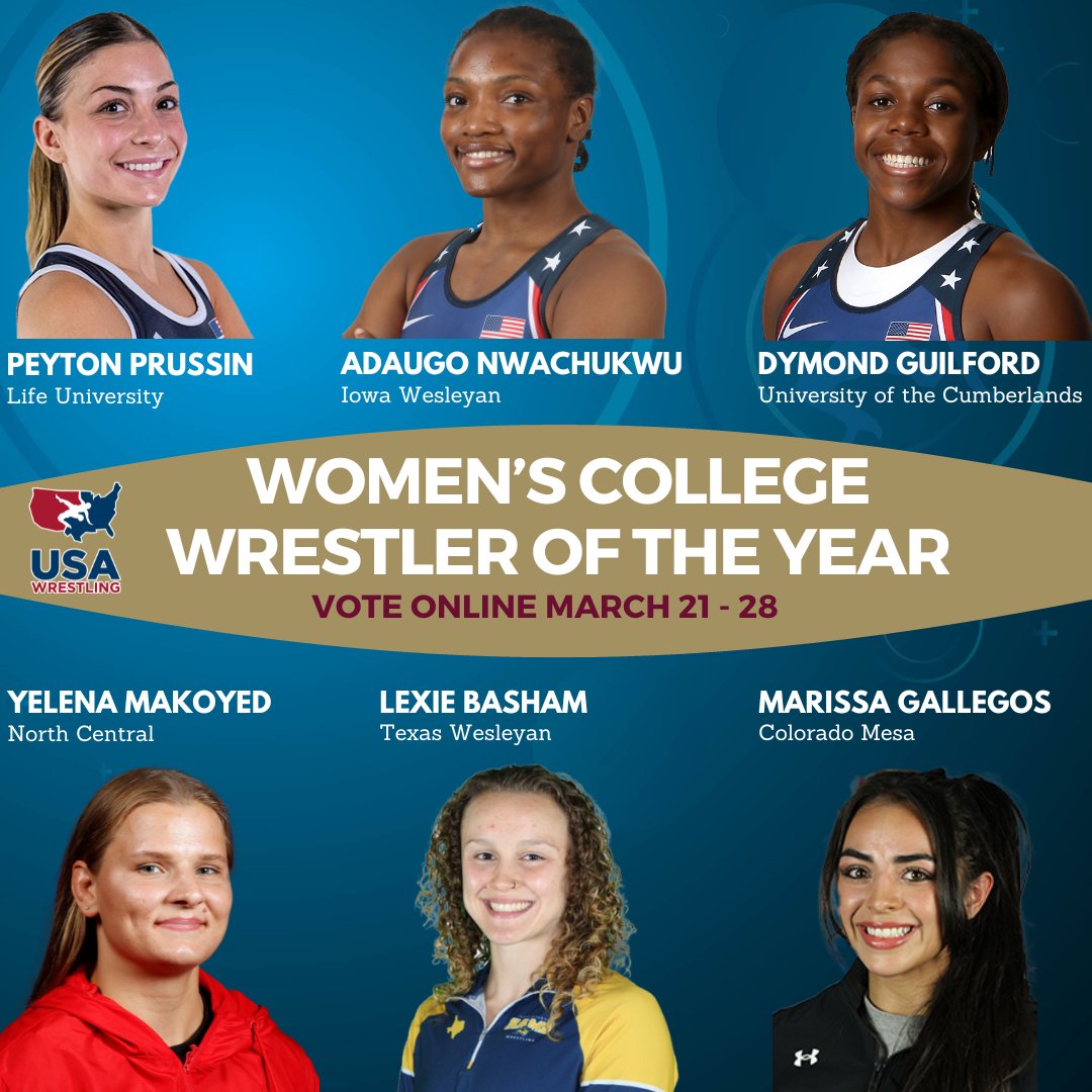 Women's College Wrestler of the Year finalists: Basham, Gallegos, Guilford, Makoyed, Nwachukwu, Prussin; Fan vote through March 28

🗳️ go.teamusa.org/3mZFX92

<a href="/LifeUWWR/">Life University Women's Wrestling</a> <a href="/RamSports/">TXWES Athletics</a> <a href="/ComesaWWR/">MesaWomensWrestling</a> <a href="/NCCwrestling/">NCC Men’s Wrestling</a> <a href="/IW_Wrestle/">Iowa Wesleyan Wrestling</a> <a href="/UCumberlandsWW/">UC Women's Wrestling</a>