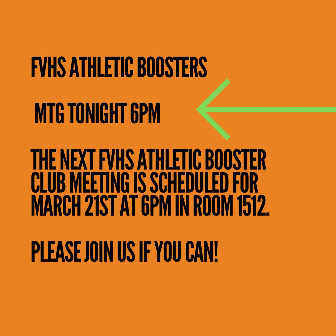 Lots of exciting things to come for our athletic programs!! We need your help to make this year and the following years a success!! Join us tonight and hear what plans we have for FVHS athletics!