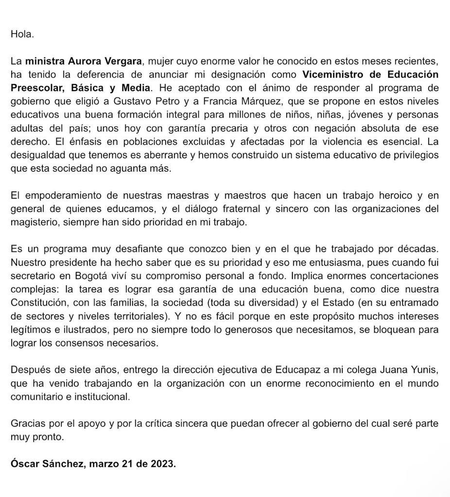 OscarG_Sanchez's tweet photo. Comparto esta noticia con un saludo de gratitud y compromiso para  @AuroraVergaraF1,  @petrogustavo y @FranciaMarquezM https://t.co/06OAywc6Jw
