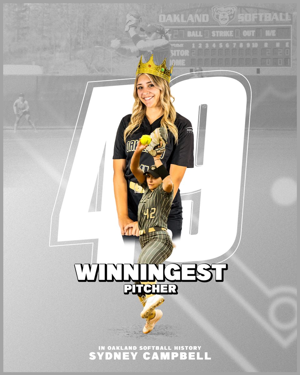 With her win in the circle today, <a href="/S_campbell24/">sydney</a> is now the all-time winningest pitcher in OU history. 😤

Her 49 career wins topple the previous school record of 48 set from 2007-2009.