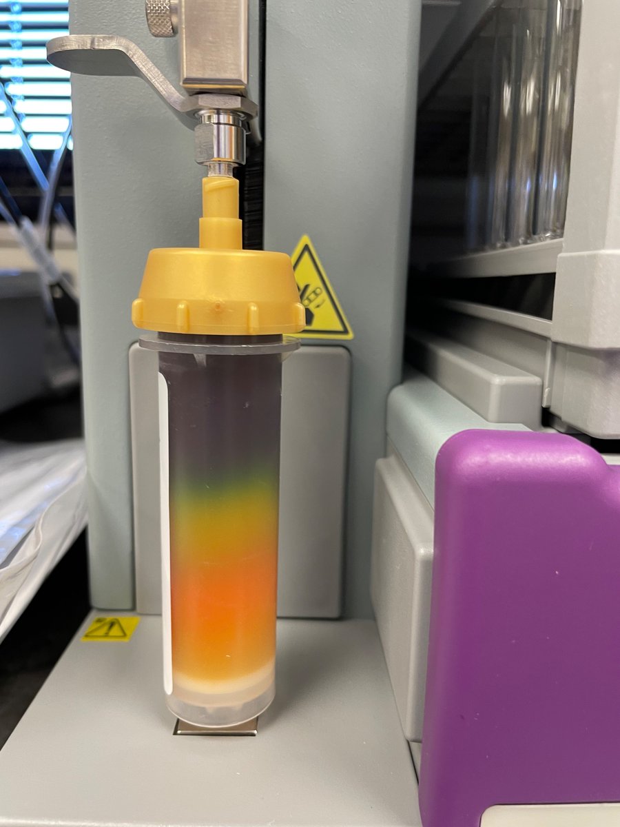 SwitFluors's tweet photo. First trial on separating these naughty #BODIPY (purple vs. orange spot) with #CombiFlash @TeledyneIsco is so easy in 20 min! Gonna take at least a whole afternoon with glass columns. https://t.co/LzfoI38Tca