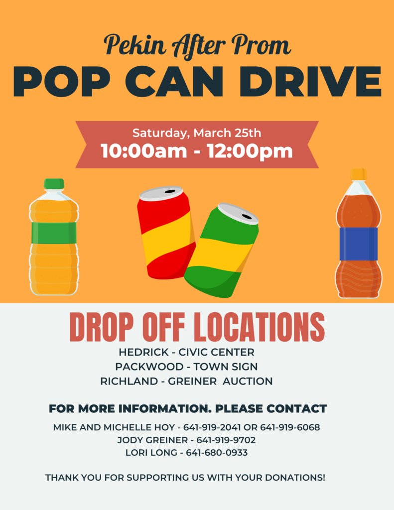 Pekin After Prom Pop Can Drive This Saturday March 25, 2023