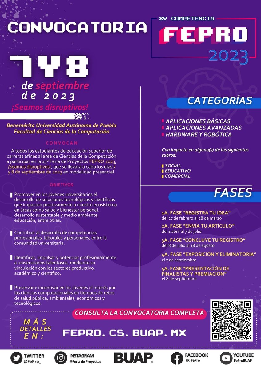 FePro_'s tweet photo. ¿Ya checaste la convocatoria?

Empezamos hoy con la 1er Fase: del 27 de febrero al 28 de marzo 👉"Registra tu idea"

Consulta la convocatoria completa en https://t.co/iD3SMoaaui

#OrgulloBUAP #15Años #fepro2023 #fepro2023seamosdisruptivos #CONVOCATORIA #FERIADEPROYECTOS https://t.co/JPEB0yjpmU