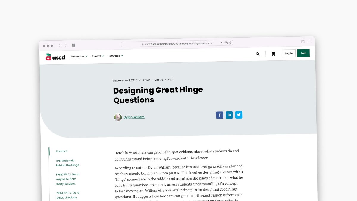 PepsMccrea's tweet photo. Super helpful article on hinge questions by @dylanwiliam

→ What they are
→ Why teachers might use them
→ 4 design principles for creating them https://t.co/nMQLnyB69N