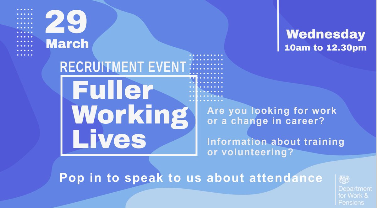 On Wednesday 29 March #Ringwood Jobcentre (20-22 Southampton Rd) are hosting a Recruitment Event, 10am till 12.30pm.  Local employers with a range of vacancies on offer, as well as advice on training, CV's, job search etc.  Pop into the Jobcentre to find out more.

#HampshireJobs