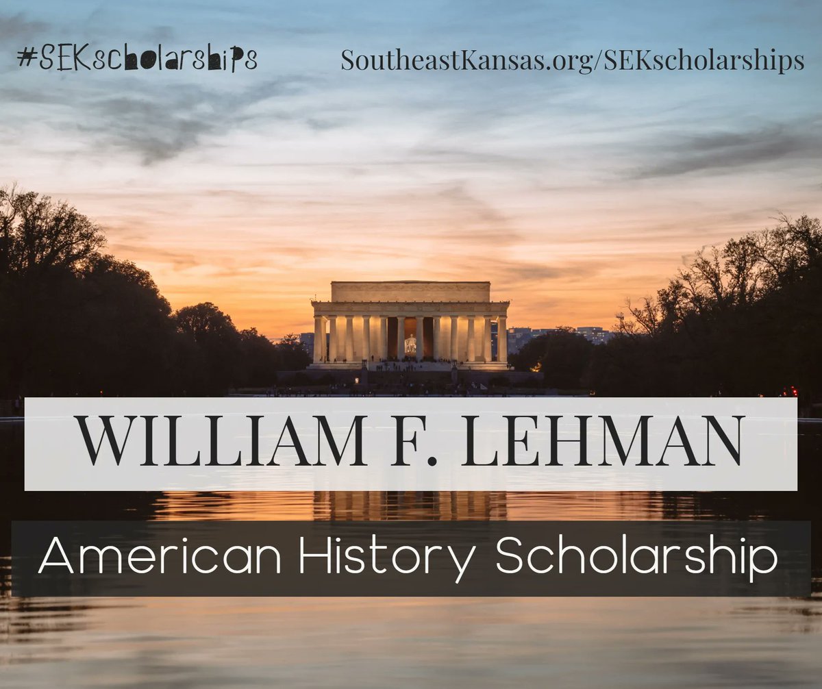 #SEKscholarships The William F. Lehman American History Scholarship is open to Bourbon County high school grads attending college full-time and taking at least 3 hours in American History or American Studies.

Learn more: SoutheastKansas.org/scholarships23

Apply: SoutheastKansas.org/scholarship-app