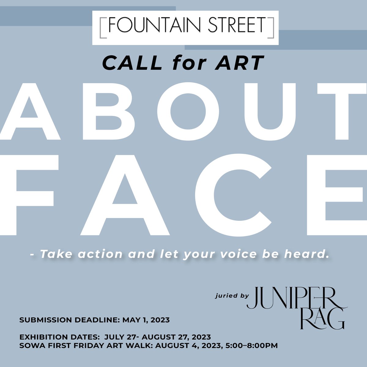 FOUNTAIN STREET’S ANNUAL INTERNATIONAL CALL FOR ART: ABOUT FACE Juried by Michelle May &amp; Payal Thiffault of  JUNIPER RAG. artist.callforentry.org/festivals_uniq…