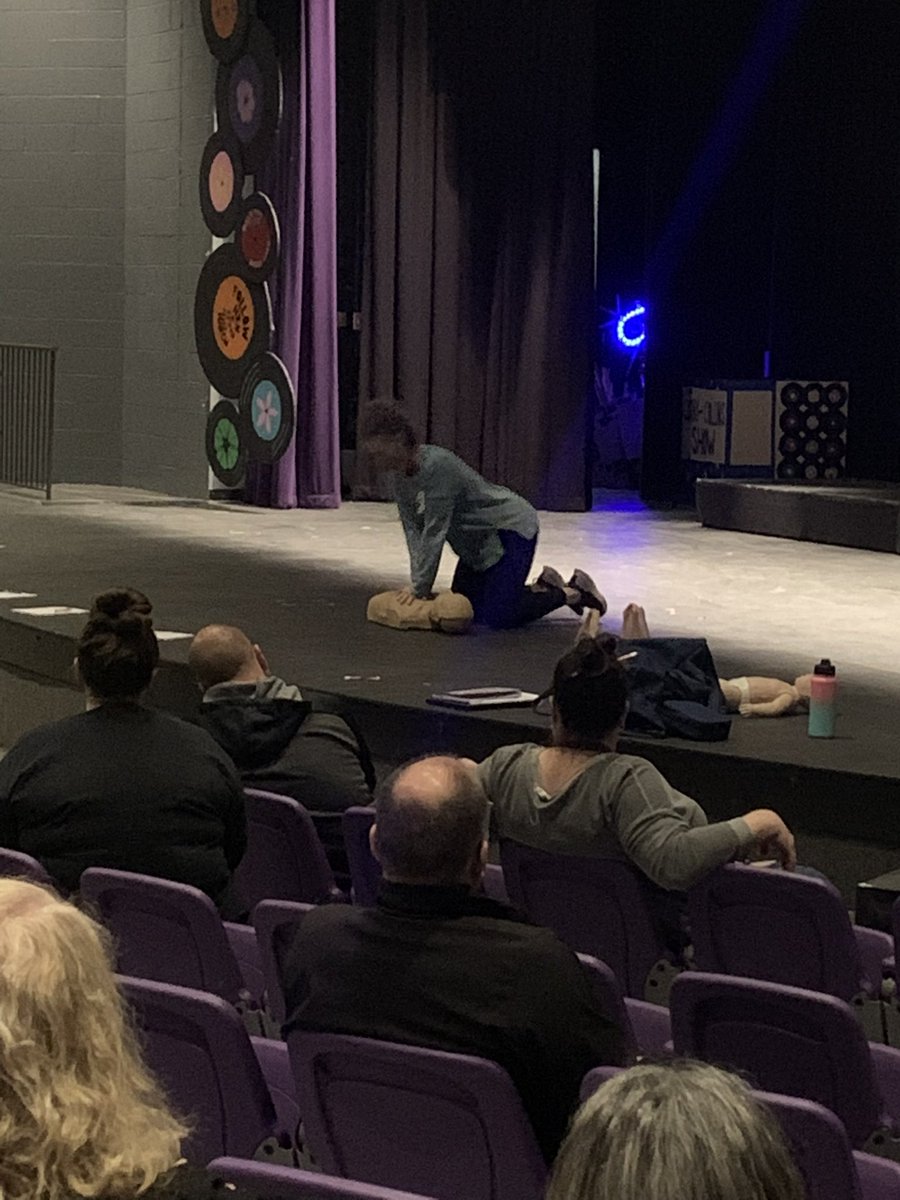 Our faculty is learning about first aid and CPR today. Better Bulldogs at work and beyond. #onlyoneSHS #playfornae