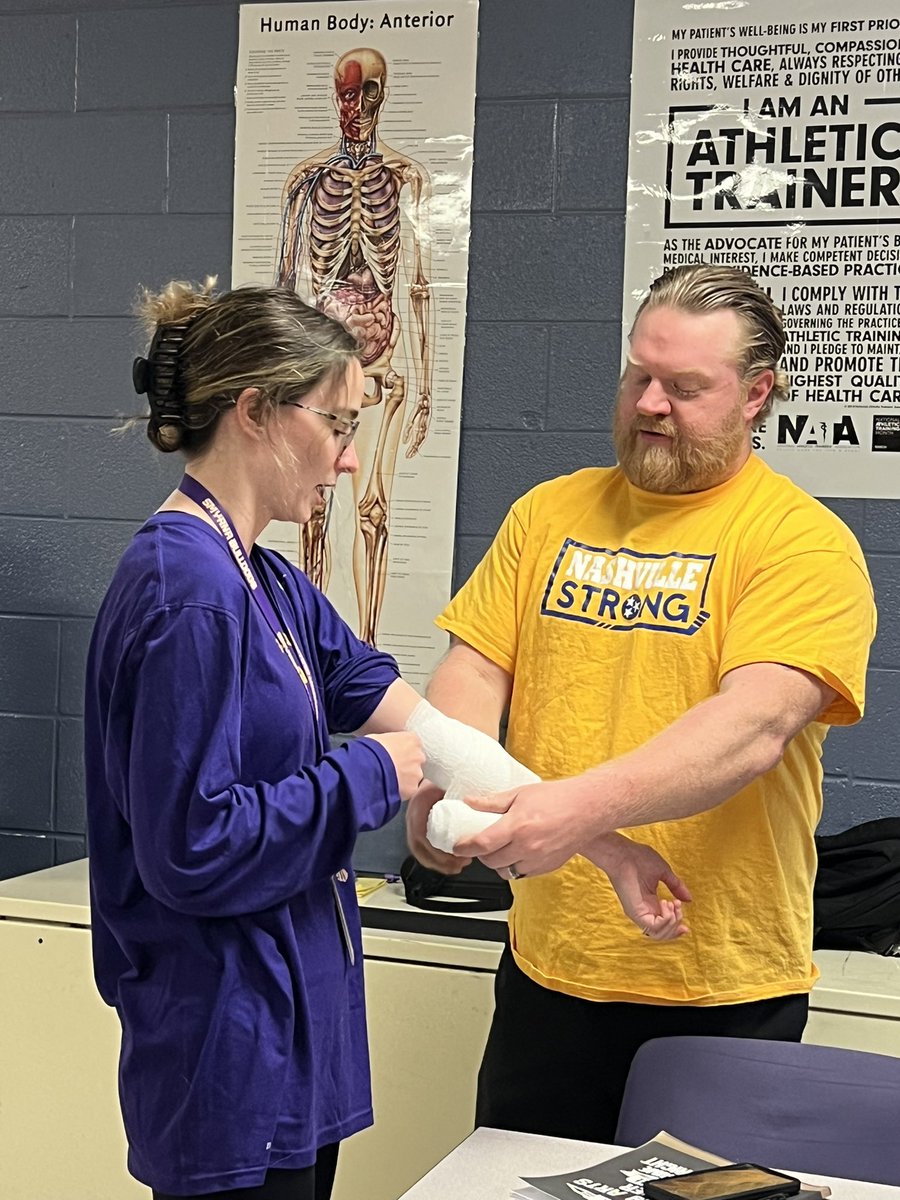 SmyrnaBulldog's tweet photo. Our faculty is learning about first aid and CPR today. Better Bulldogs at work and beyond. #onlyoneSHS #playfornae https://t.co/DLZzpRs9gb