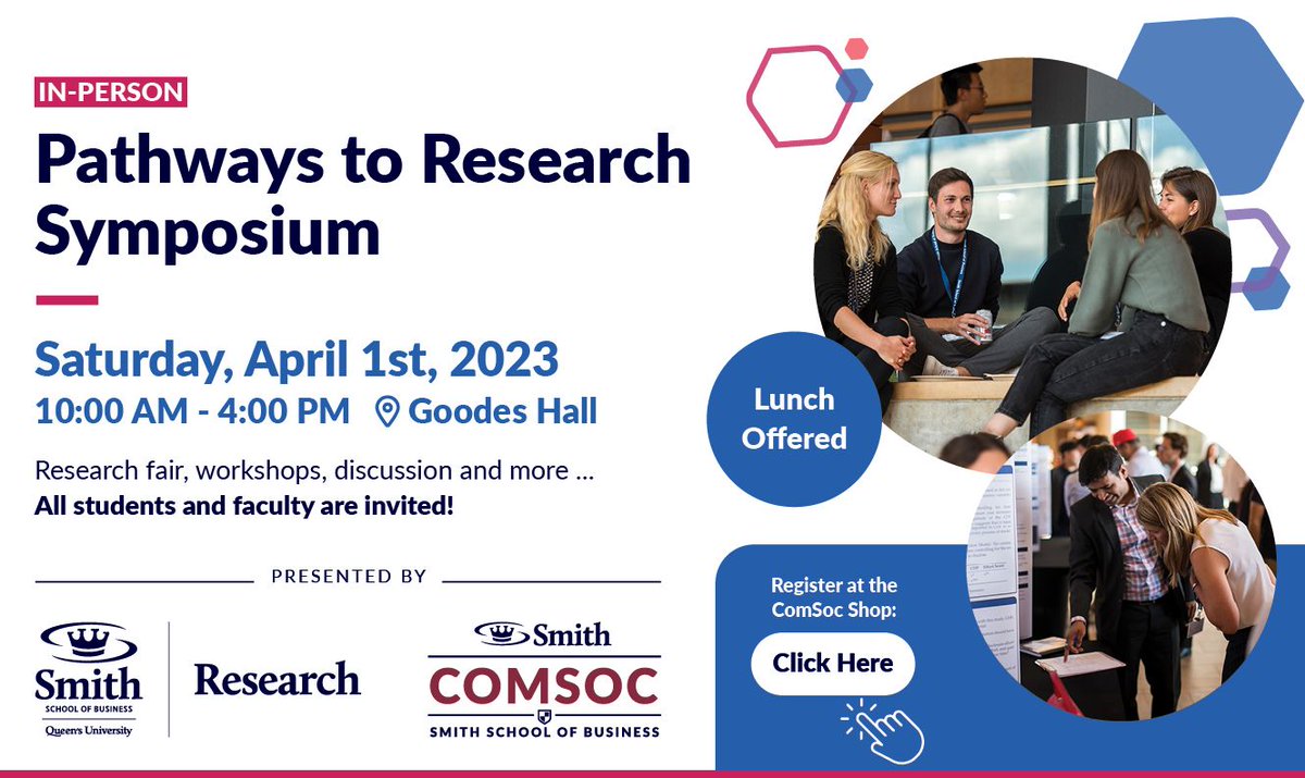 SmithBusiness's tweet photo. Interested in a career in research? @queensu students are invited to join the Research Impact Hub April 1 at Goodes Hall to discover opportunities and career pathways in academia and industry.
Register now: https://t.co/TEsJd0MUKR
#SmithBusiness #SmithResearch https://t.co/X2QX8MY3RD