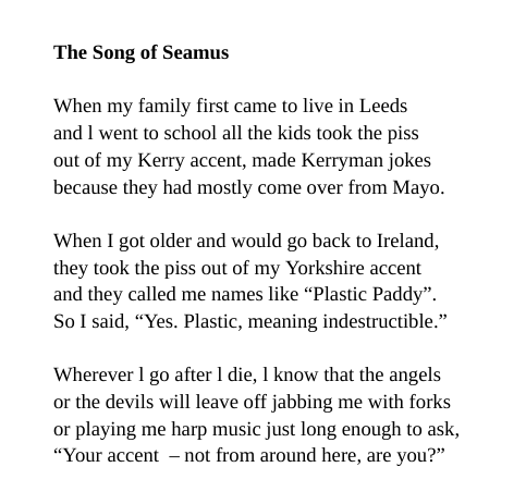 I know poetry can do things for people outside the education system so for #WorldPoetryDay2023 I'm sharing a poem made with someone who came to a @leedsirish workshop on a topic that really bothered him. He liked it and was proud it got into our anthology 'The Trojan Donkey'.