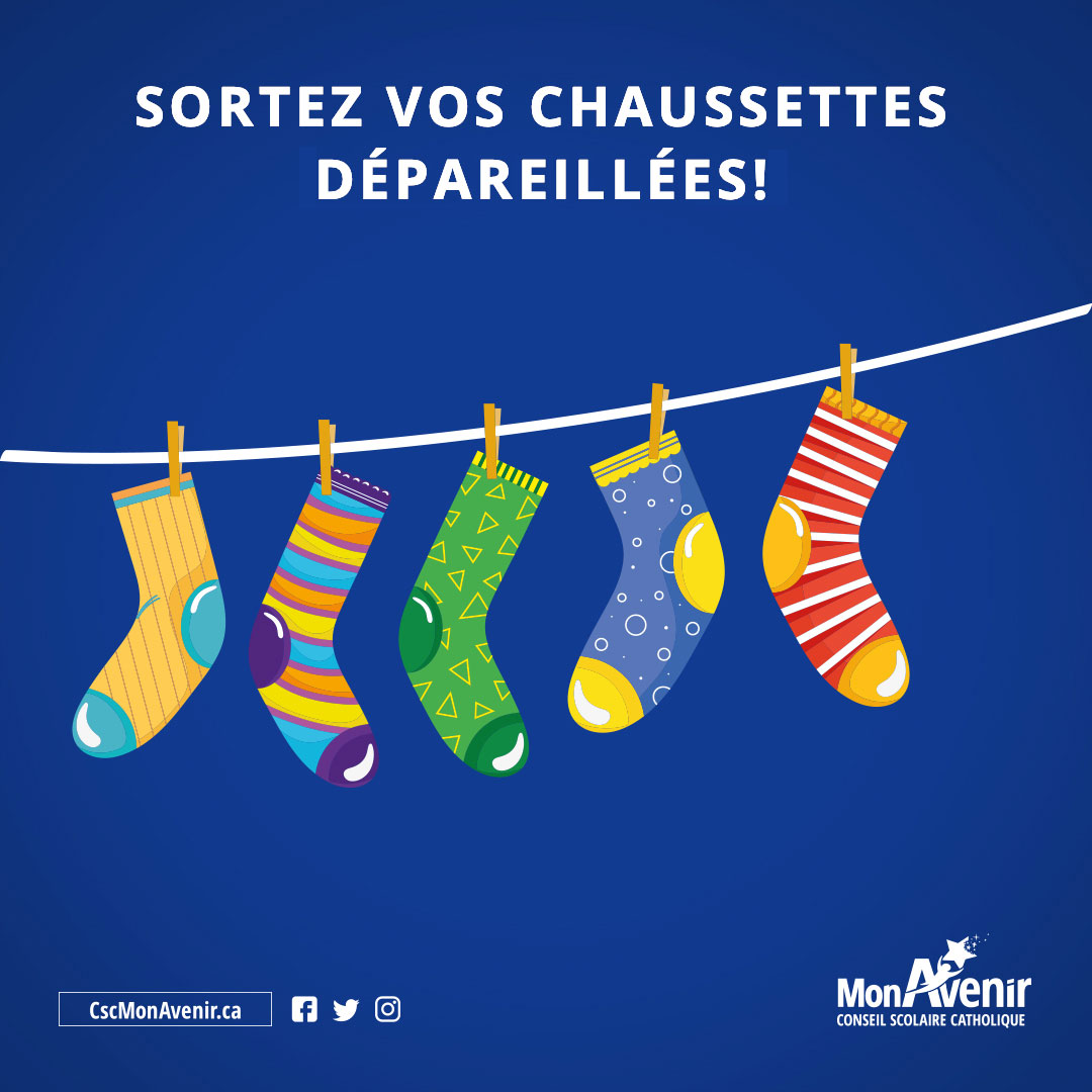 cscmonavenir's tweet photo. Aujourd'hui, c'est aussi la Journée mondiale de la Trisomie 21. Cette journée a pour objectif de valoriser la diversité et la différence. Vous êtes tous invités à porter des chaussettes dépareillées aujourd'hui.
#JourneeMondialeDeLaTrisomie21 #Trisomie21 https://t.co/adyVWb4QtR